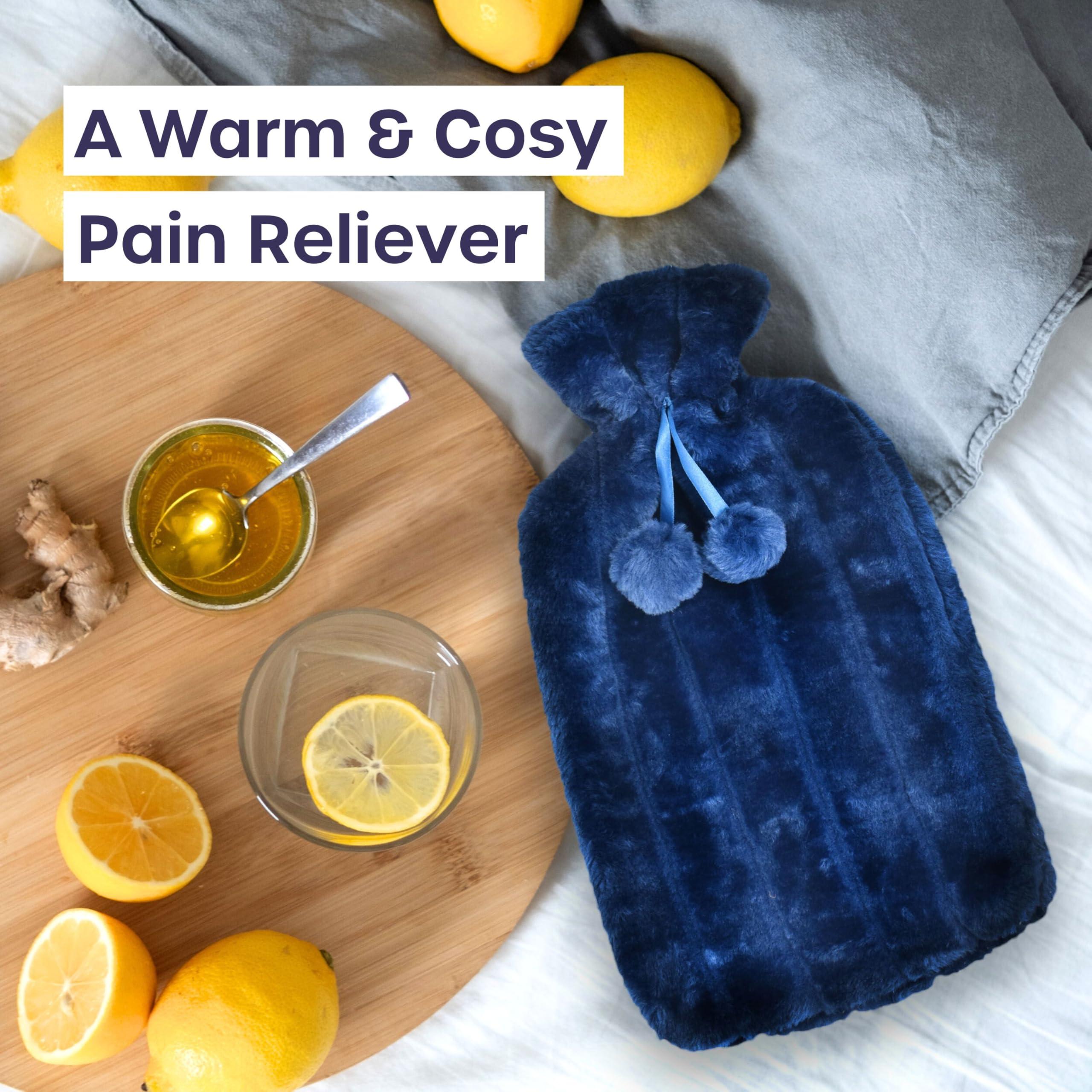 volila XXX-Large Hot Water Bottle with Cover - 3.5L Blue Hot Water Bag for Pain Relief - 118Fl Oz Extra Large Washable Soft Faux Fur, Big Hot Water Pack for Sore Muscles, Period Cramps, Hot and Cold Compress