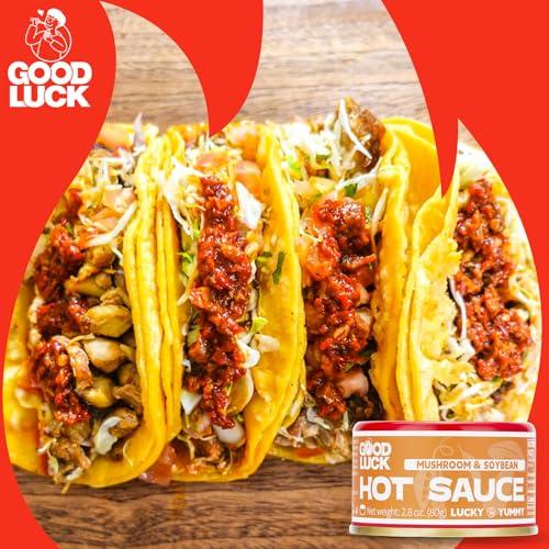GOOD LUCK GOOD LUCK Mushroom Hot Sauce, Spicy Chili Oil and Chili Paste with High-Grade Mushroom Instant Mushroom Sauce, Chopped Chili Sauce,Fresh Pepper,Soybean,Garlic