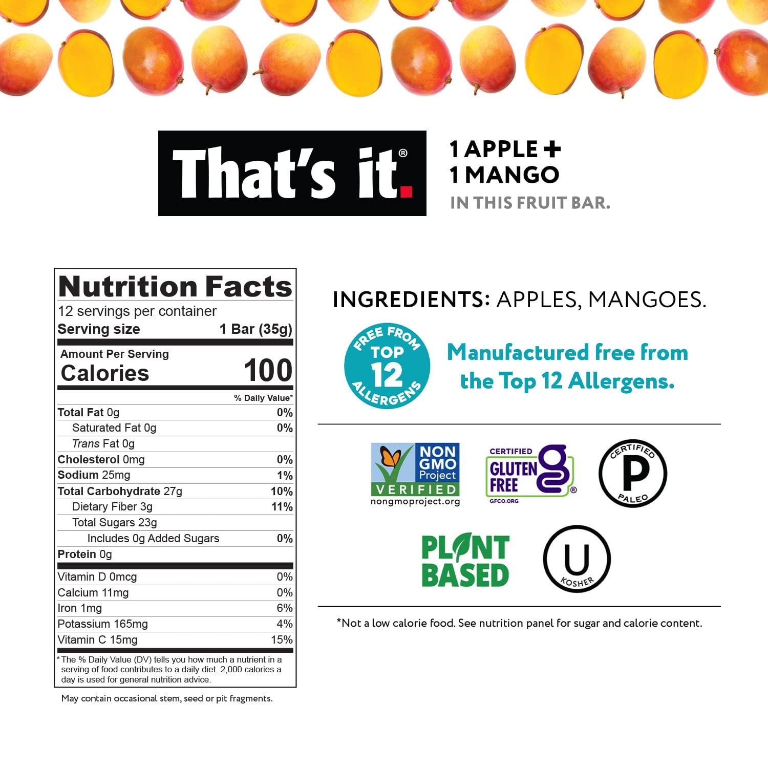That's it. That's it. Variety Pack 100% Natural Real Fruit Bar, Best High Fiber Vegan, Gluten Free Healthy Snack, Paleo for Children & Adults, Non GMO No Added Sugar, No Preservatives Energy Food (12 Pack)