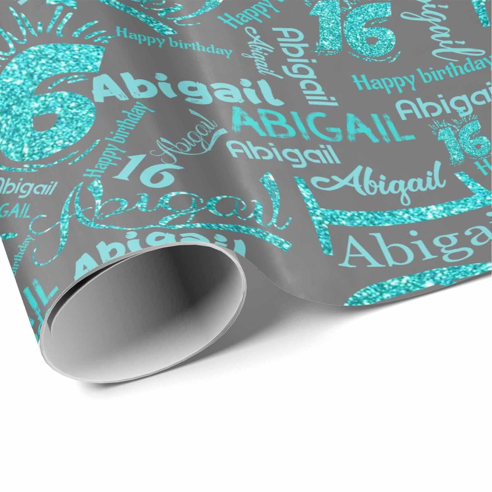 Vesserd Vesserd Custom Gift Wrapping Paper, Customized Light Blue Name Gifts Wrapping Paper Custom Name Gift Wrap Roll for Men Women Adult for Christmas Anniversary Day