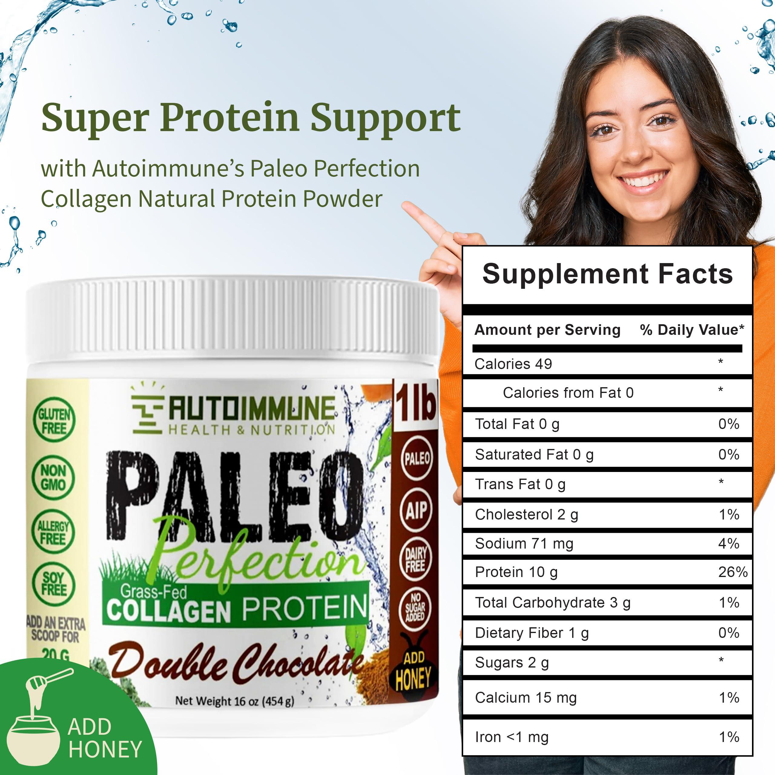 AUTOIMMUNE HEALTH & NUTRITION Paleo Perfection Double Chocolate Grass Fed Beef Collagen Protein Powder without Stevia - Paleo, Keto, SCD, AIP Protein Powder w/ Apple Fiber, Carrot, Broccoli - 300g Protein Powder & Superfood Blend