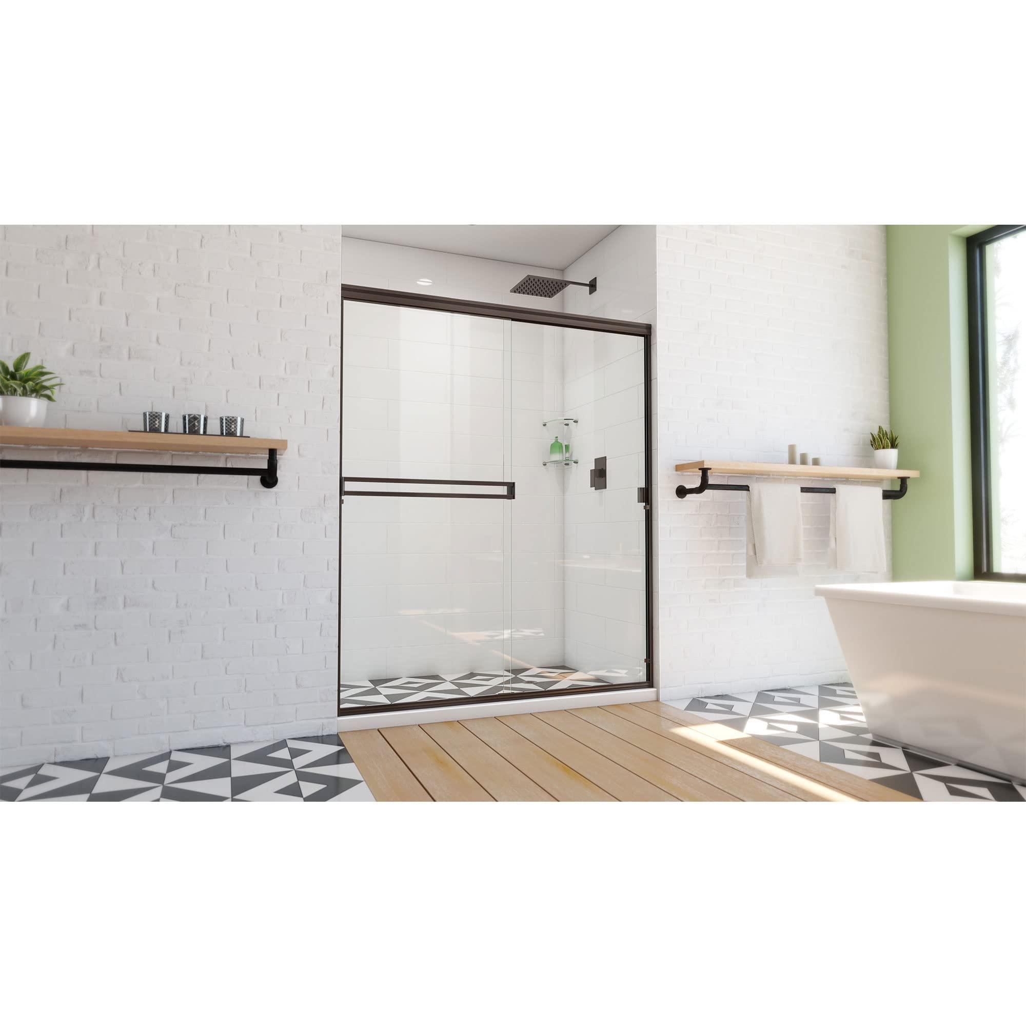 DreamLine DreamLine 56-60 in. Semi-Frameless Sliding Shower Door with ELLO&ALLO 20 in. Oil Rubbed Bronze Grab Bar