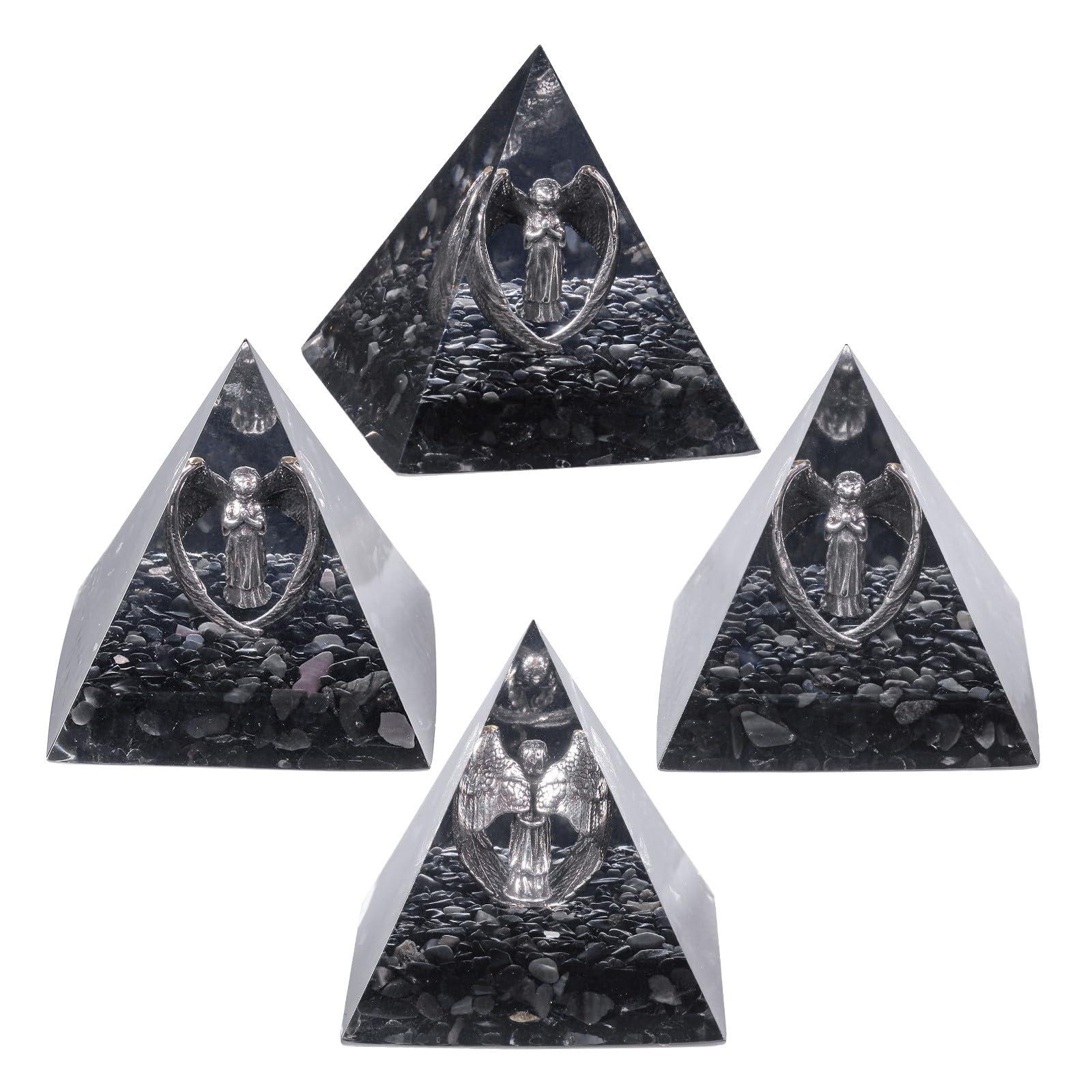 TUMBEELLUWA TUMBEELLUWA Guardian Angel Crystal Pyramid Praying Stone Statue Orgone Energy Generator for Protection Meditation Reiki Healing, Black Obsidian