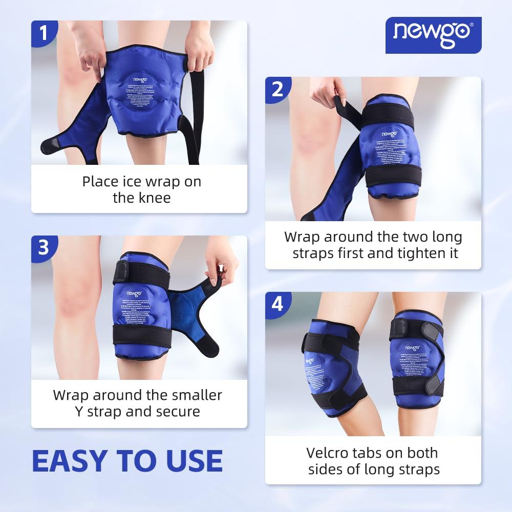 NEWGO NEWGO Ice Pack for Knee Replacement Surgery, Reusable Gel Cold Pack Wrap Around Entire Knee for Knee Injuries, Pain Relief, Swelling, Bruises (2Pack Blue)