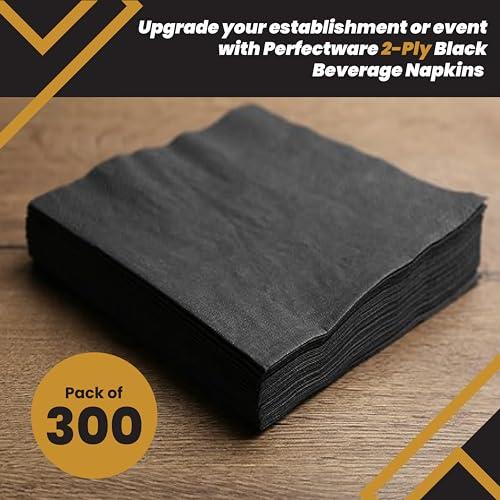 Perfectware Perfectware 2ply Black Beverage Napkins. 2Ply Cocktail Black Napkins. 10 x 10 Black Beverage Napkin., Pack of 300ct