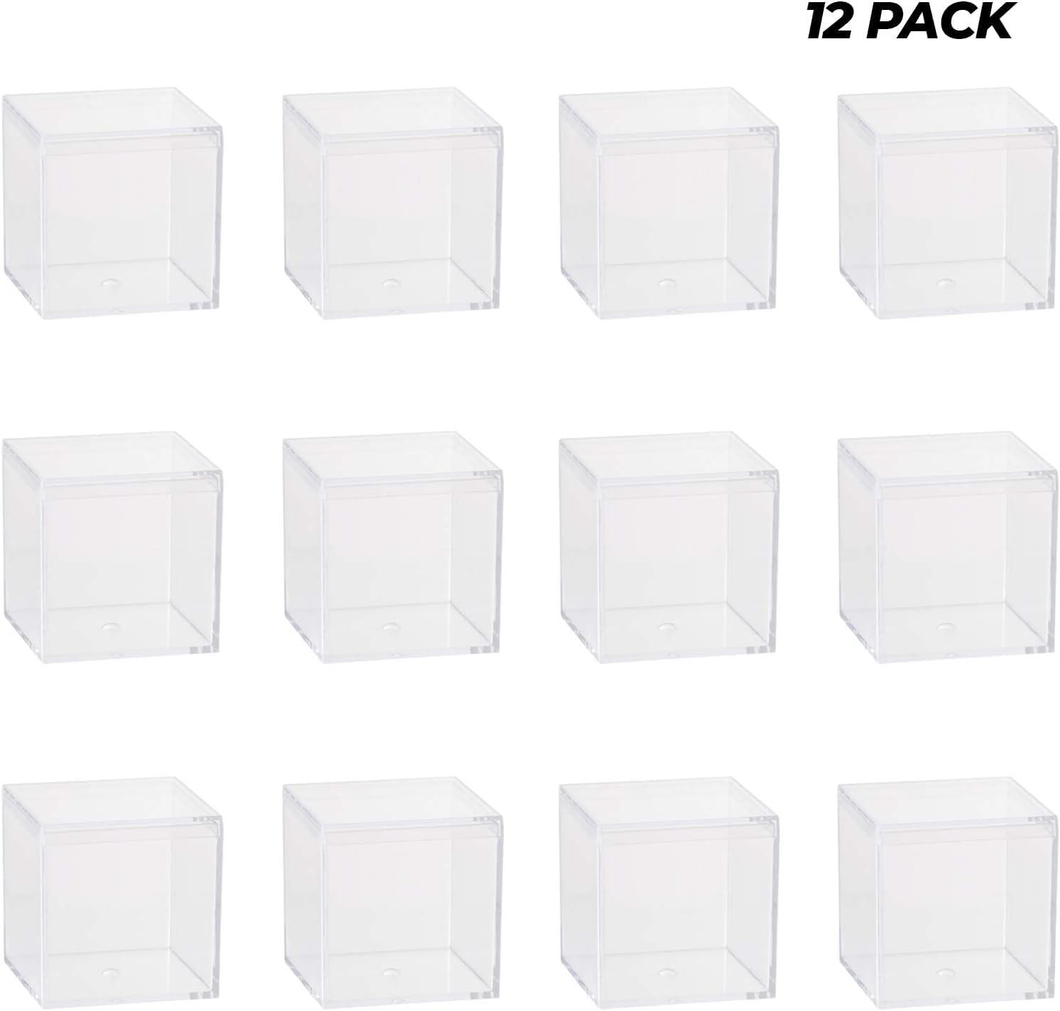 Hammont Hammont Clear Acrylic Box - Square Cube Home Storage Boxes - Bathroom Organizers | Kitchen | Office Containers - Display Box with Lid - Party Favor Gift Boxes | Measures 2.15\"x2.15\"x2.15\" | 12 Pack