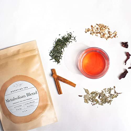 Moontime Tea Organic Metabolism Tea with Green tea, Holy Basil, Hibiscus, Cinnamon and Dandelion Root, 30 Tea bags
