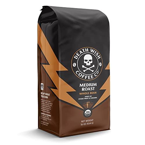 Death Wish Coffee Co. Death Wish Coffee, Organic and Fair Trade, Medium Roast, Whole Bean Coffee, 16 oz