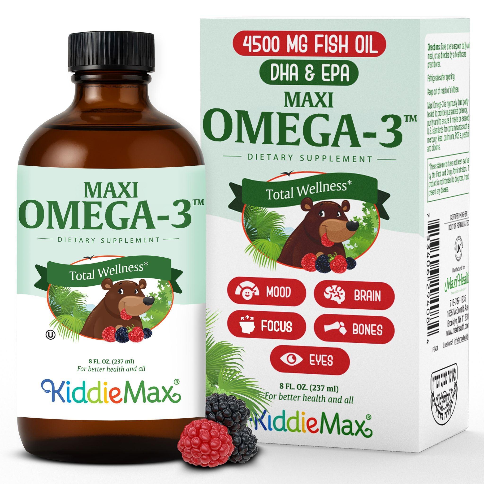 Maxi Health Maxi Omega-3 for Kids - Omega 3 Fish Oil Liquid for Kids with DHA and EPA Fatty Acids - Kosher Made in USA Kids Fish Oil Supplement, 8 fl. oz. (Pack of 1)