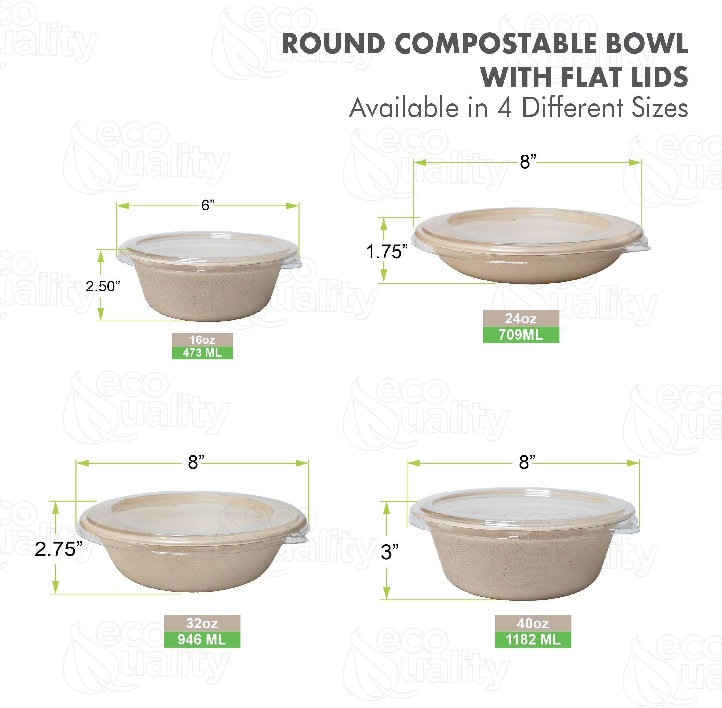 EcoQuality [400 Pack] 16 oz Compostable Paper Bowls with Lids Heavy-Duty Disposable Bowls, Eco-Friendly Natural Bagasse Unbleached, Hot or Cold Use, 100% Biodegradable Soup Bowls Sugarcane