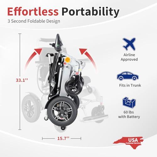 EvoTraQ EvoTraQ Electric Wheelchair for Adults, Lightweight & Foldable, Motorized Wheelchairs for Seniors, FSA/HSA Eligible, Up to 300 lbs Capacity Power, USA Based Surpport, Dual 250W Motors - Silver