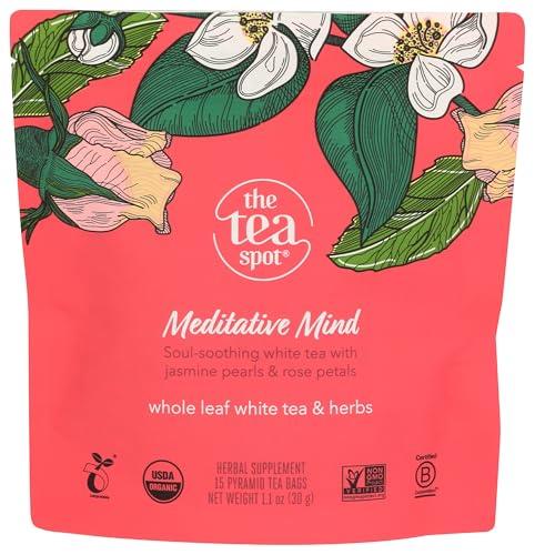 The Tea Spot The Tea Spot Organic Meditative Mind Herbal Tea | Blend of White Tea, Jasmine and Rose | Calming & Welness Caffeine Free Elixir |15 tea bags for Gourmet Giftng