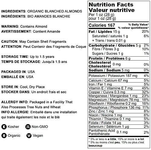 Food to Live Organic Blanched Slivered Almonds, 18 Pounds Non-GMO, Raw, Unpasteurized, Unsalted, Vegan, Keto, Paleo, Kosher, Bulk, High in Protein, Dietary Fiber. Great for Cooking, Baking, Salads and Cereals