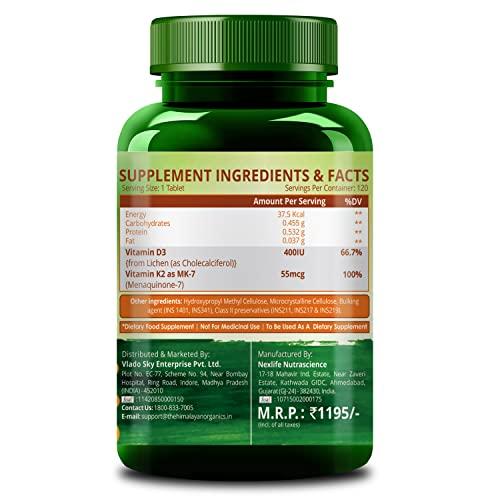 Himalayan Organics Himalayan Organics Vitamin D3 with K2 As MK7 Supplement- 120 Veg Tablets
