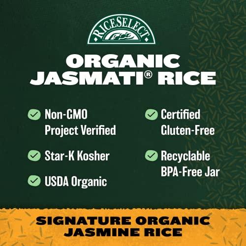 RiceSelect RiceSelect Jasmati Organic Rice, Long-Grain Organic Jasmine Rice, Premium Gluten-Free Rice, Non-GMO, 32-Ounce Jar