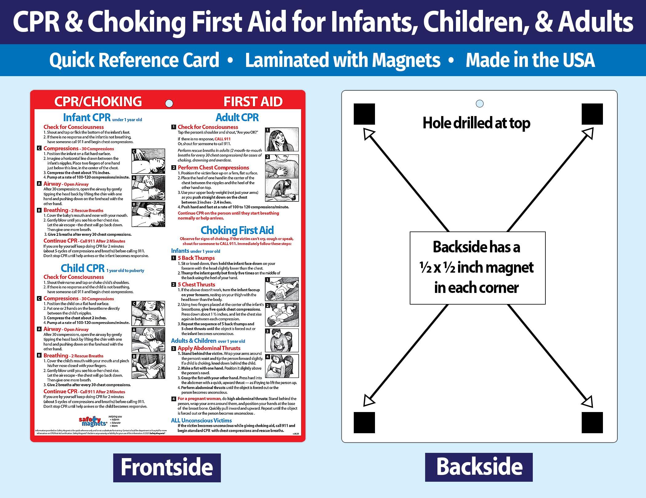 Safety Magnets CPR & Choking First Aid Magnet  Emergency Instructions for Babies, Children, & Adults  Laminated Heimlich Maneuver Chart with Magnetic Back  8.5 x 11 Inches
