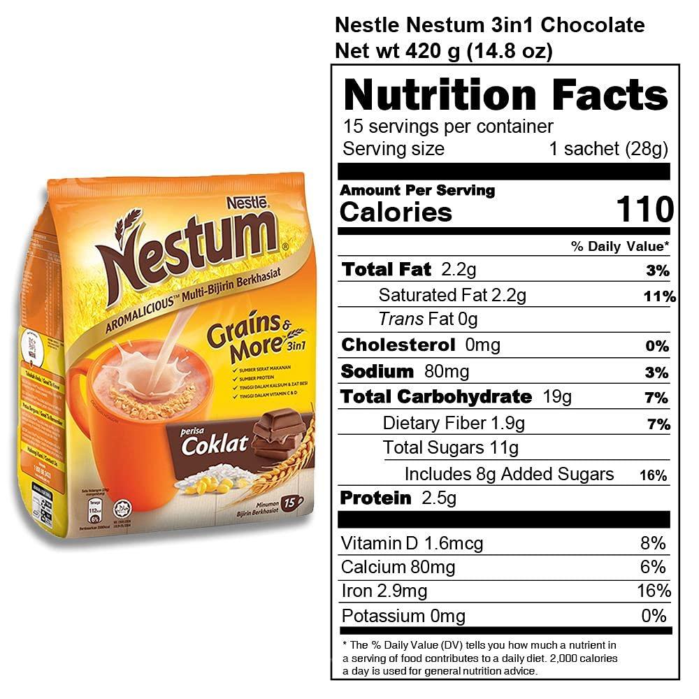 Nestle Nestum Nestum All Family 3-in-1 Instant Cereal Milk Drink and 1-Pack Nestle Cereal Snack Bundle (Milo or Koko Krunch or Honey Star, 30 g) - Low Fat Milk Cereal Made with Wholemeal Wheat, Rice & Corn Grits, Fortified with Vitamins (Chocolate, 15 Sachets)