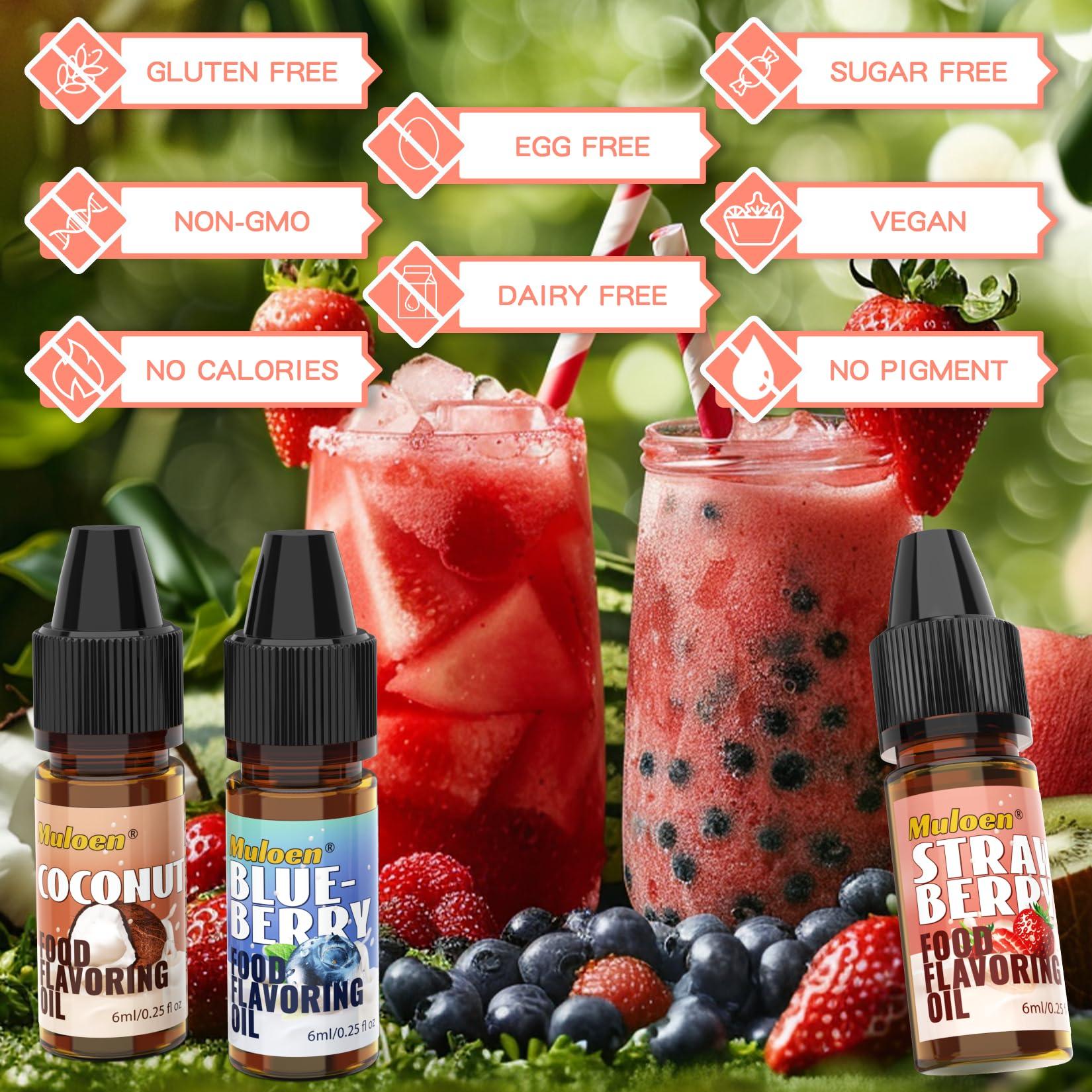 Muloen Food Flavoring Oil - Concentrated Candy Flavoring, 8 Lip Gloss Flavoring Oil, Cake Flavoring for Baking, Drinks, Cooking, Slime Making, Water & Oil Soluble - 0.25 Fl Oz