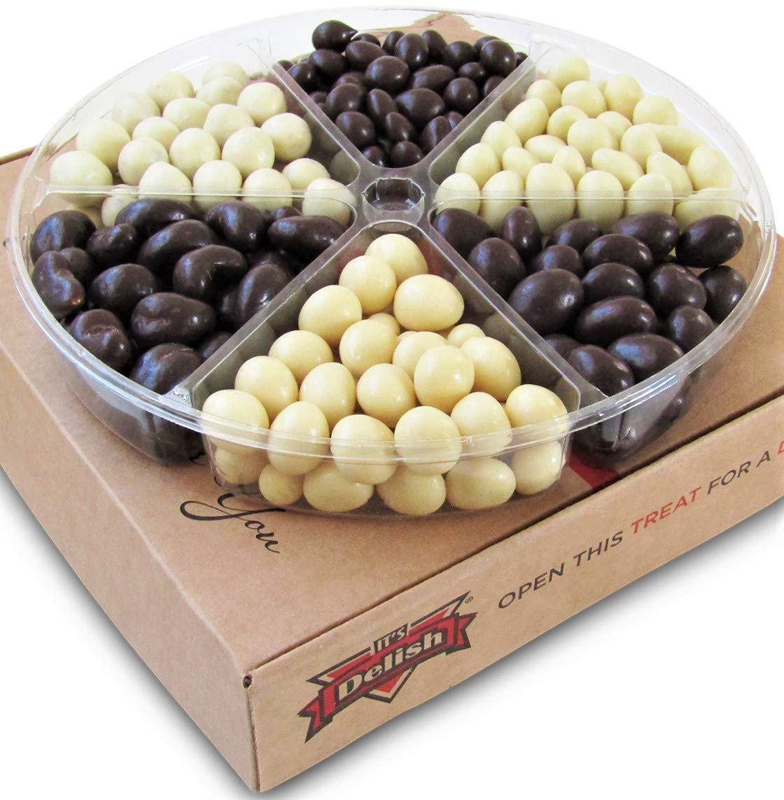 It's Delish Gourmet Holiday White & Dark Chocolate Nuts and Fruit Large Gift Tray 6-Pt by It's Delish – Christmas New Year Events Fathers Mother Day Family Parties Valentines Anniversary - Kosher Gift Box