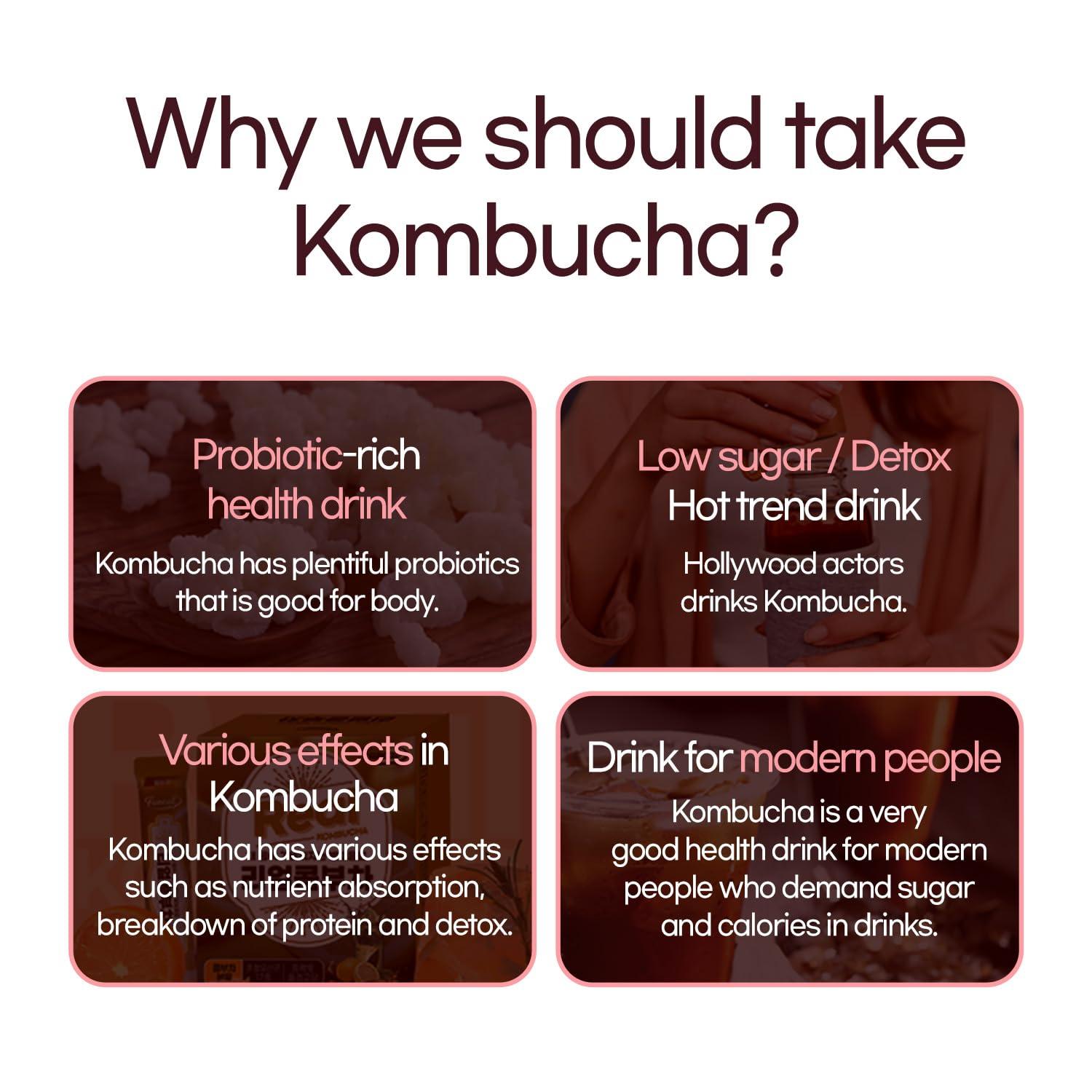 Funeat Funeat Real Kombucha Peach Flavor, Zero Sugar, Sparkling Fermented Powered Mix Beverage from Korea, 30 Sticks, 5 Ounce