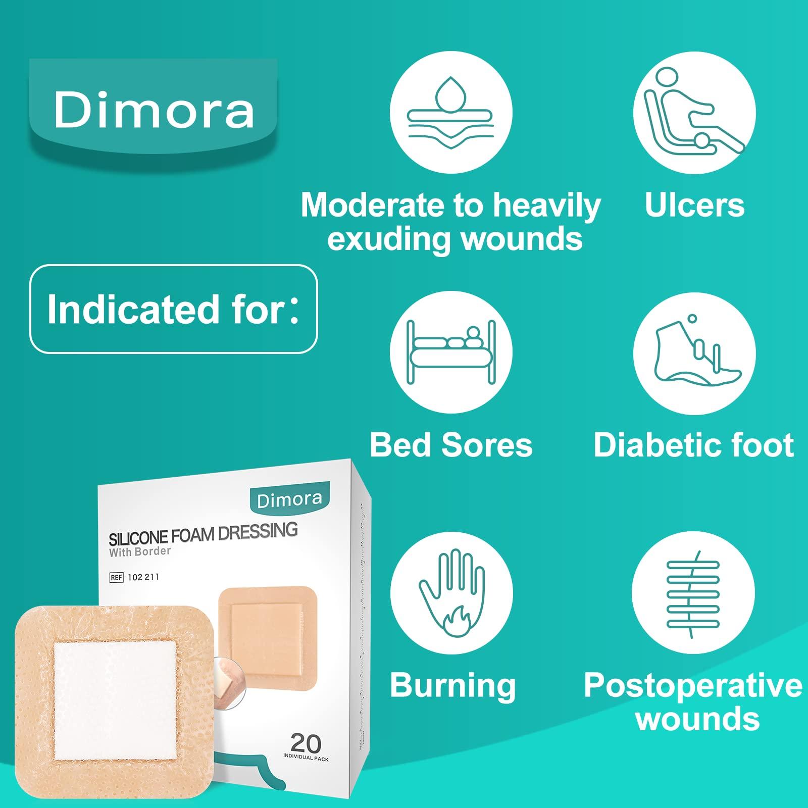 Dimora Dimora 2 Packs 6oz Hydrogel First Aid Ointment + Silicone Foam Dressing with Border 20 Pack Adhesive 4\"x4\"