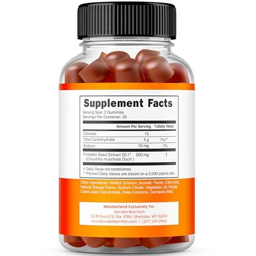DORADO NUTRITION Pumpkin Seed Oil Gummies - 4,000mg Pumpkin Seed Oil For Hair Growth and Bladder Control - Sugar Free Gummy - Delicious Orange Flavor - Non GMO - Gluten Free - Vegan Supplement - (60 Count)