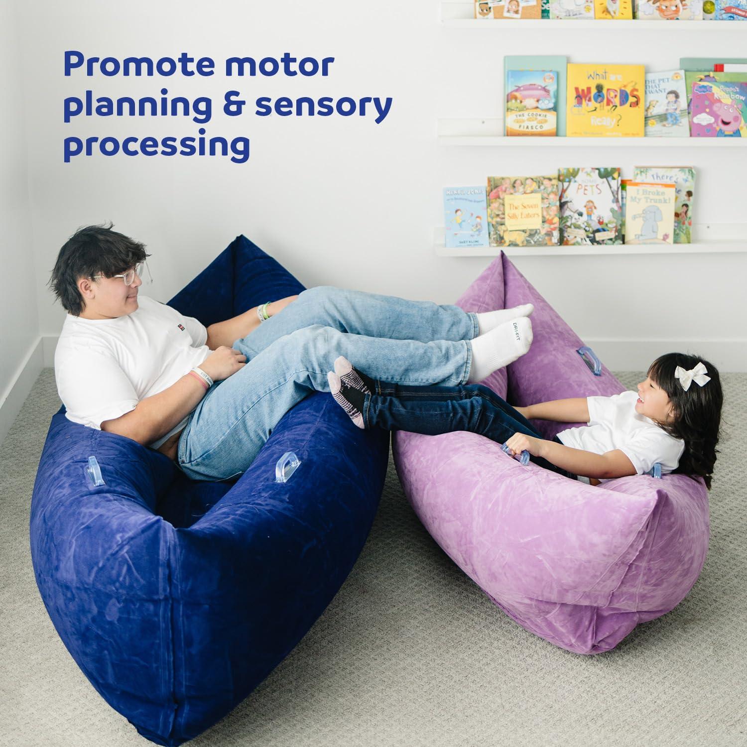 Fun and Function Fun and Function Air-Lite Cozy Canoe - Inflatable Sensory Peapod for Sensory Needs - Sensory Chair Compression Canoe for Kids Ages 3+ - Sensory Furniture - Navy - Medium