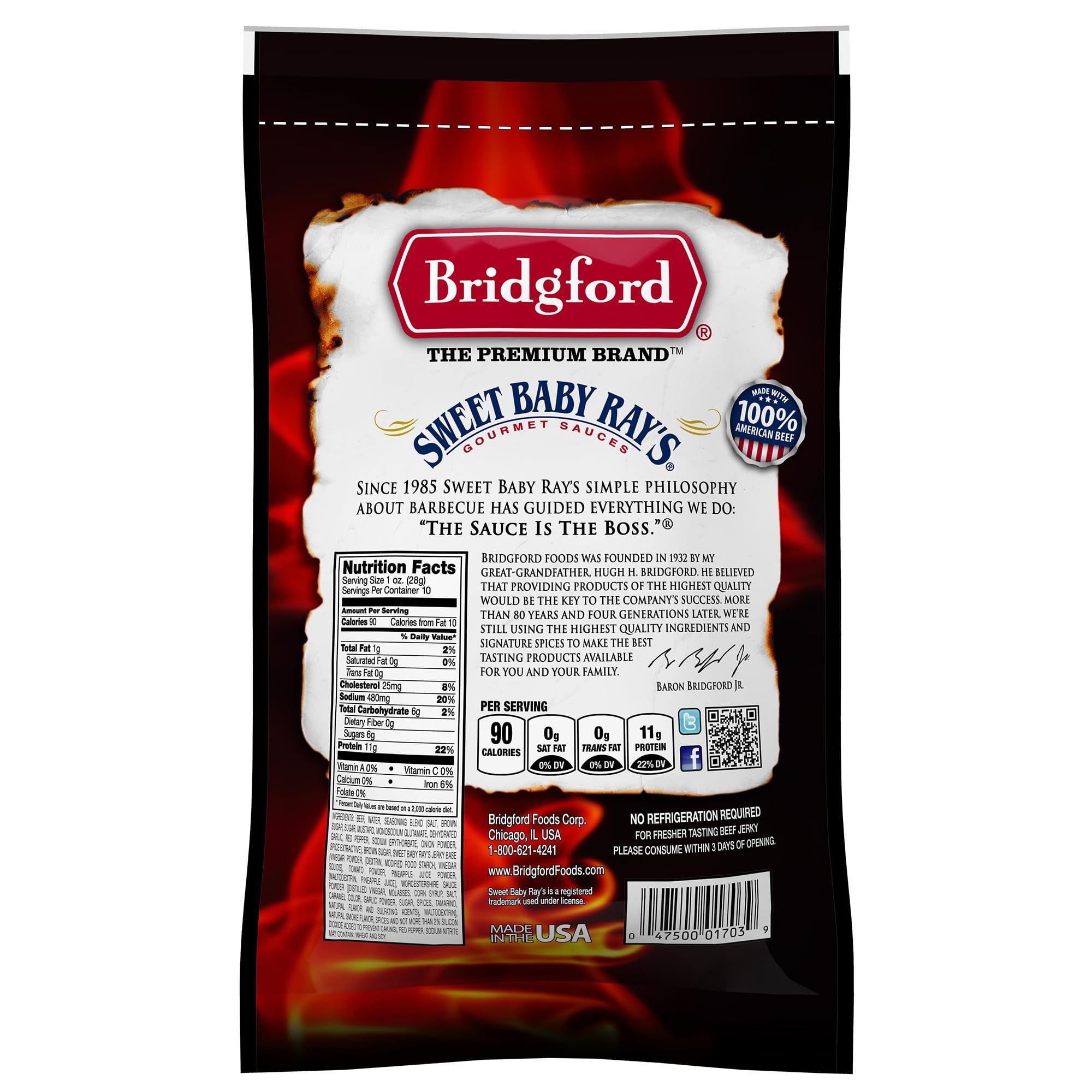 Bridgford Bridgford Sweet Baby Rays Beef Jerky Sweet N Spicy 10 oz Pack of 4 - High Protein Sweet and Spicy Beef Jerky for Your Dietary Preference - Ready-to-Eat Spicy Beef Jerky for On-the-Go Snacking
