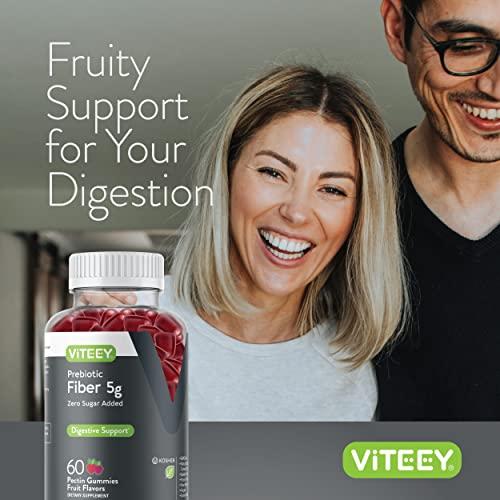 Viteey Prebiotic Fiber Gummies for Adults, 5g - Zero Sugar Added - Fiber Supplement Gummies for Digestive Health Regularity & Natural Weight Support - Vegan, Gelatin Free - Chewable Fruit Flavored Gummy
