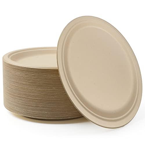 FRUTLE FRUTLE Paper Plates 10 Inch Heavy Duty - Disposable Paper Plates -Composable Large Paper Plates Bulk Eco-Friendly Unbleached-Everyday Use Parties Commercial Settings 100 Count