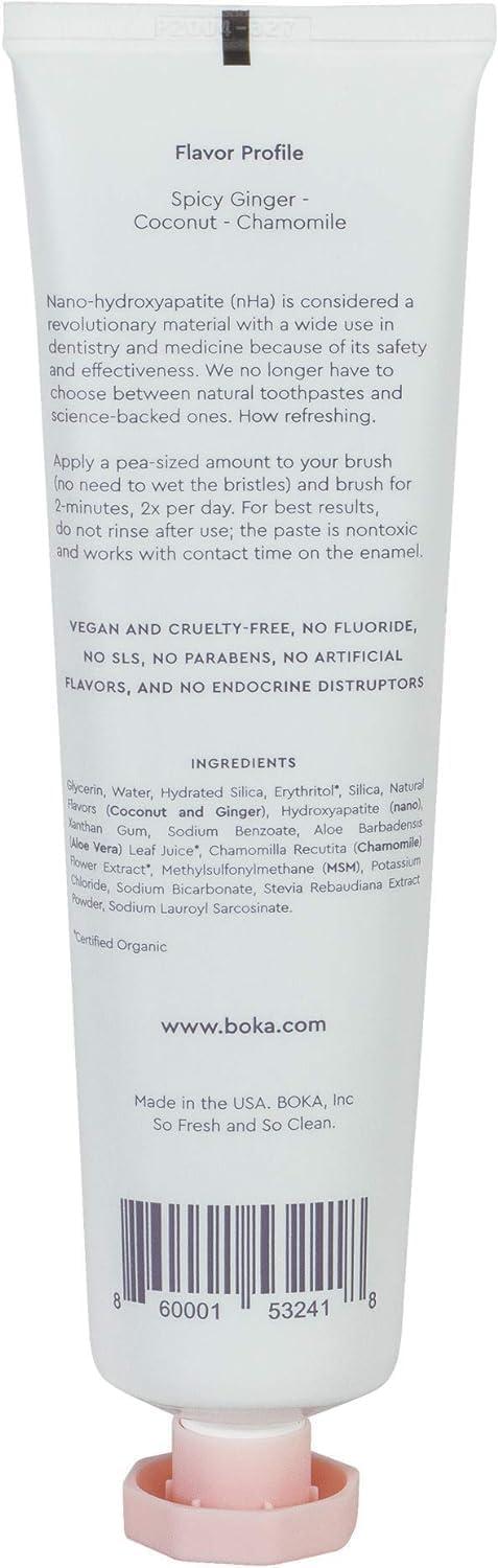 Boka Boka Fluoride Free Toothpaste Nano Hydroxyapatite, Helps Remineralize, Appropriate for Sensitive Teeth, Whitening - for Adult, Kids Oral Care - Coco Ginger Flavor, 4 Fl Oz 1 Pk - US Manufactured