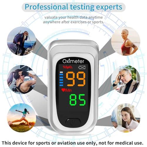 CRFISH Pulse Oximeter Fingertip, Heart Rate Monitor with Large LED Display, Blood Oxygen Saturation Monitor for Adults and Kids, Accurate Fast SPo2 Reading Oxygen Meter with Lanyard (Black-Silver)