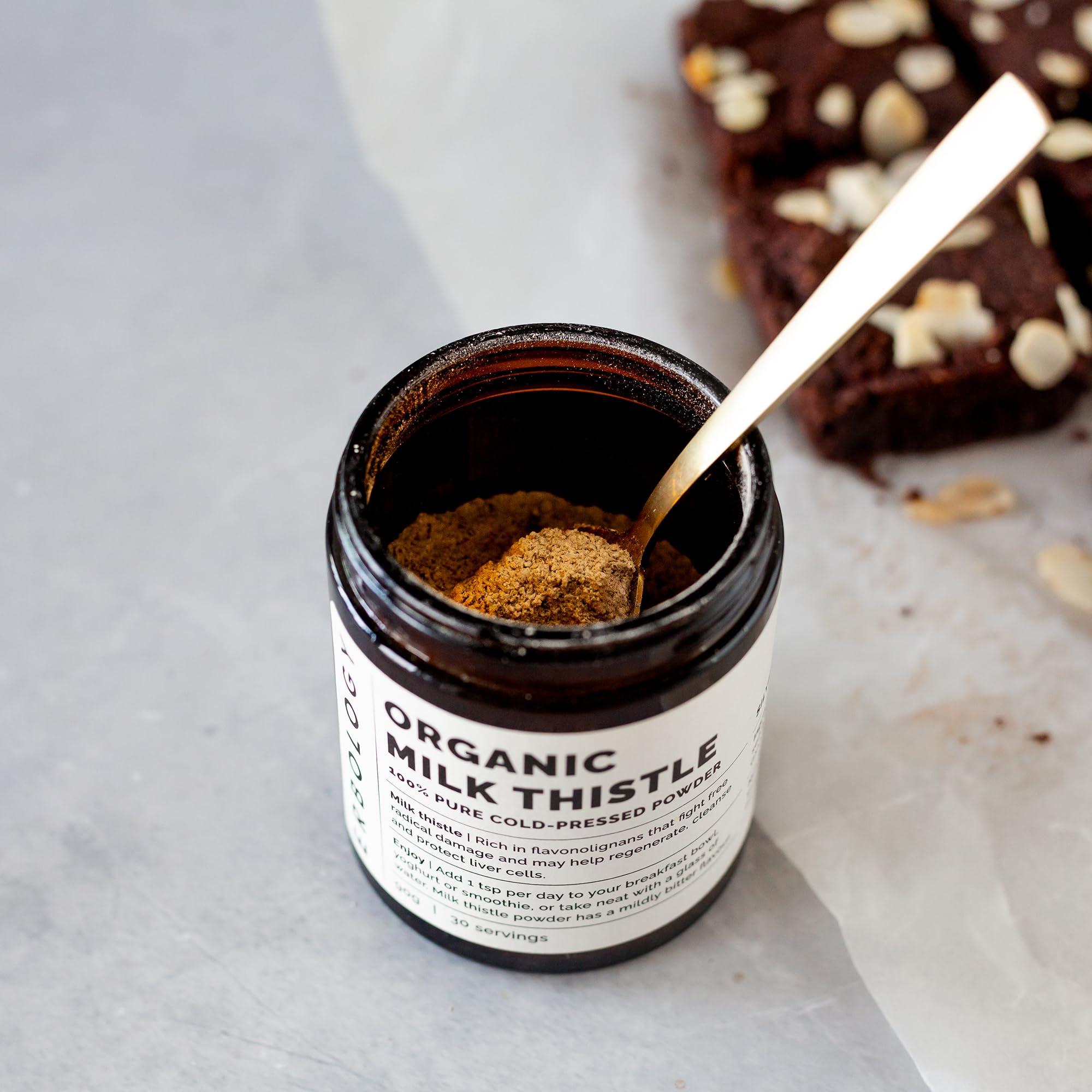 Erbology Erbology Organic Milk Thistle Powder 3.2 oz - 30 Servings - 180mg Silymarin per Serving - Liver Health - Cold-Pressed from 100% Milk Thistle Seeds - Sustainably Sourced in Europe - Vegan - GMO-Free