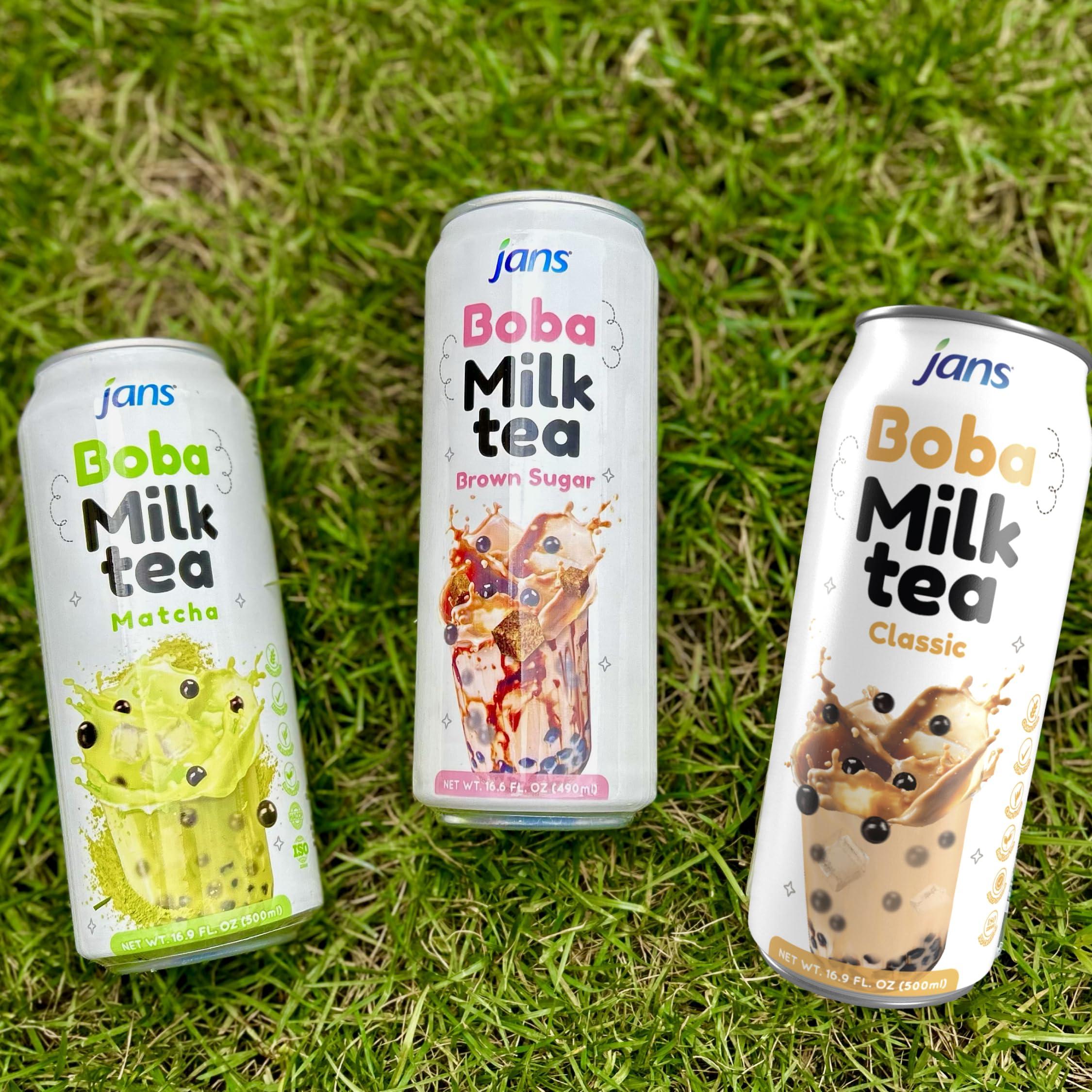 Jans Jans Boba Milk Tea Brown Sugar Flavor, Thick Sweet and Creamy Milk tea beverages with tapioca bubble boba, milky boba taiwanese tea 16.9 fl oz per can (Pack of 1)