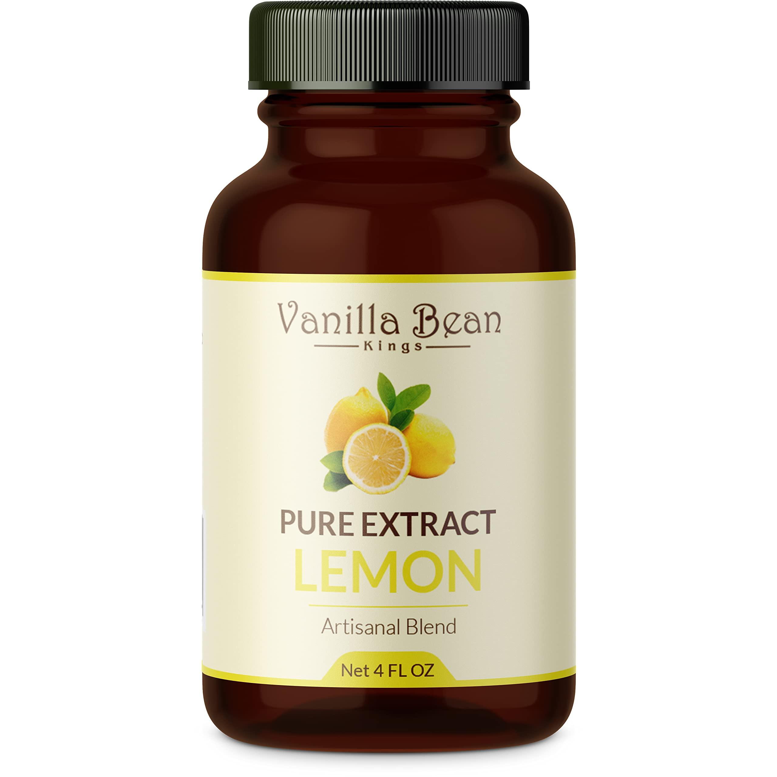 Vanilla Bean Kings Pure Lemon Extract for Baking and Flavoring - 4 OZ - Premium Quality Natural Flavors for Baked Goods, Desserts, & Cooking