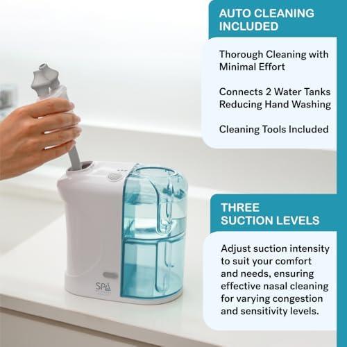 SPA SCIENCES NASALFRESH MD - Dual Powered Nasal Irrigation System Nasal Rinse and Wash - Sinus Decongestant Relief System w/ 30 Saline Packets - Rechargeable - Snoring Remedy