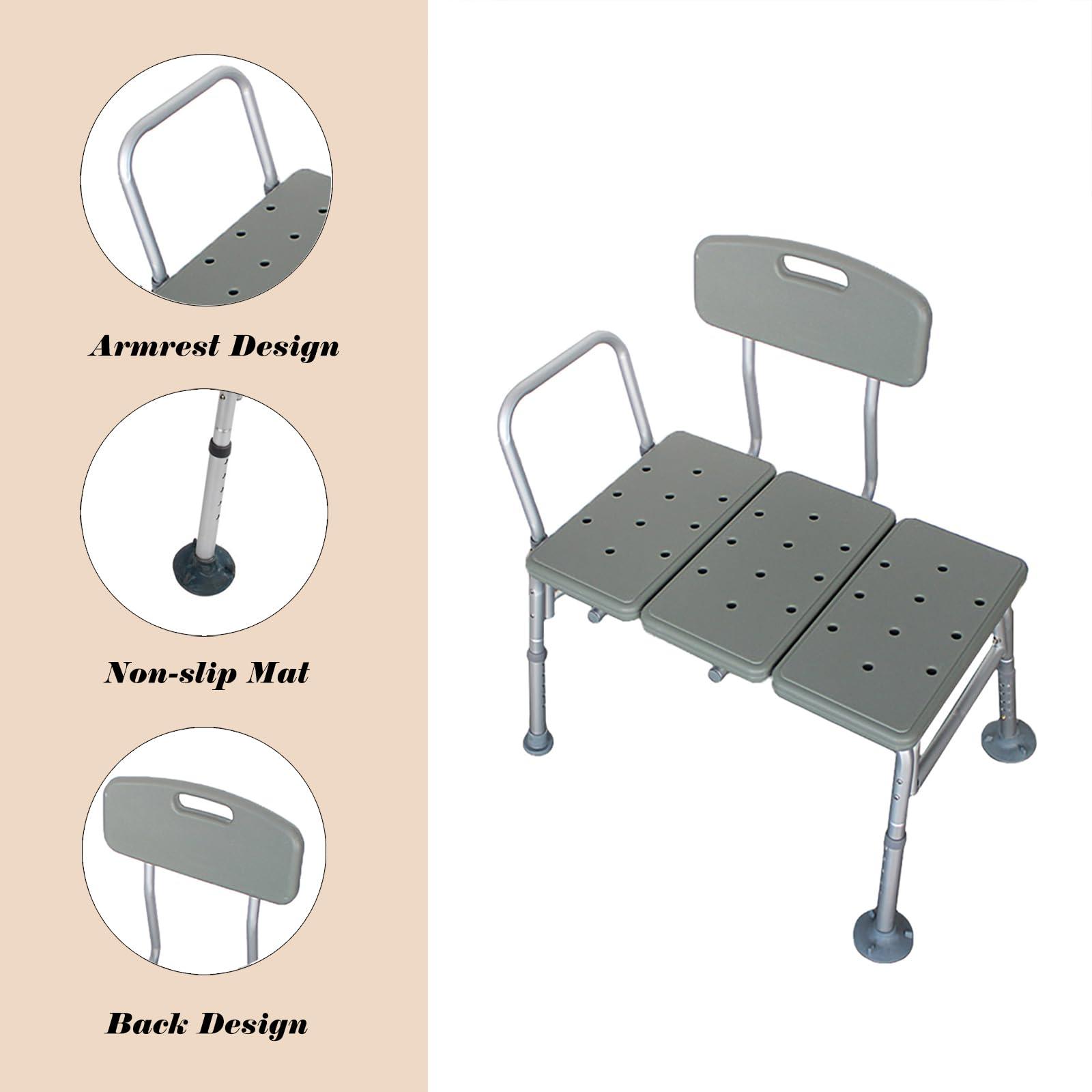 BIVVI BIVVI Transfer Bench for Bathtub,Shower Chair with Arms and Back,Shower Bench Stool Bath Chairs for Seniors,Elderly,Disabled,10 Adjustable Heights,Non-Slip Feet,330 lb Capacity,Silla de ducha,Gray A