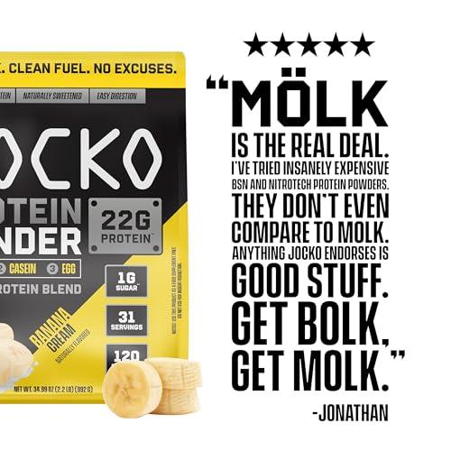 Jocko Fuel Jocko Mlk Whey Protein Powder 22g Low Sugar Monk Fruit Blend - Muscle Recovery & Growth, Packaging May Vary (31 Servings, Banana Cream)