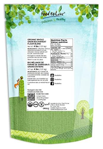 Food to Live Food to Live Organic Whole Grain Buckwheat Flour Blend, 4 Pounds - A Custom Mix of Organic Buckwheat Flour and Organic Oat Flour, Non-GMO, Fine Meal, Vegan, Bulk. All Purpose Flour. Great for Baking