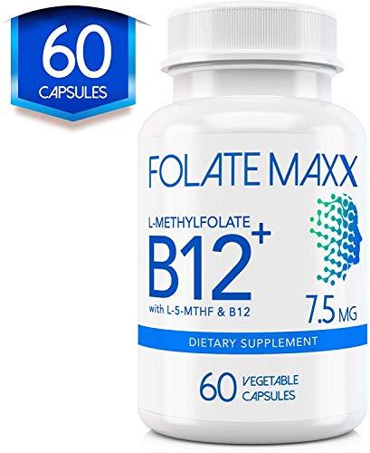 FOLATE MAXX FOLATE MAXX FolateMaxx L-Methylfolate + B12 Methylcobalamin Blend 7.5mg - 60 Capsules - Active Folic Acid & Methylated B12-5-MTHF & B12 Supplement for Men & Women - Non GMO, Gluten Free, No Fillers
