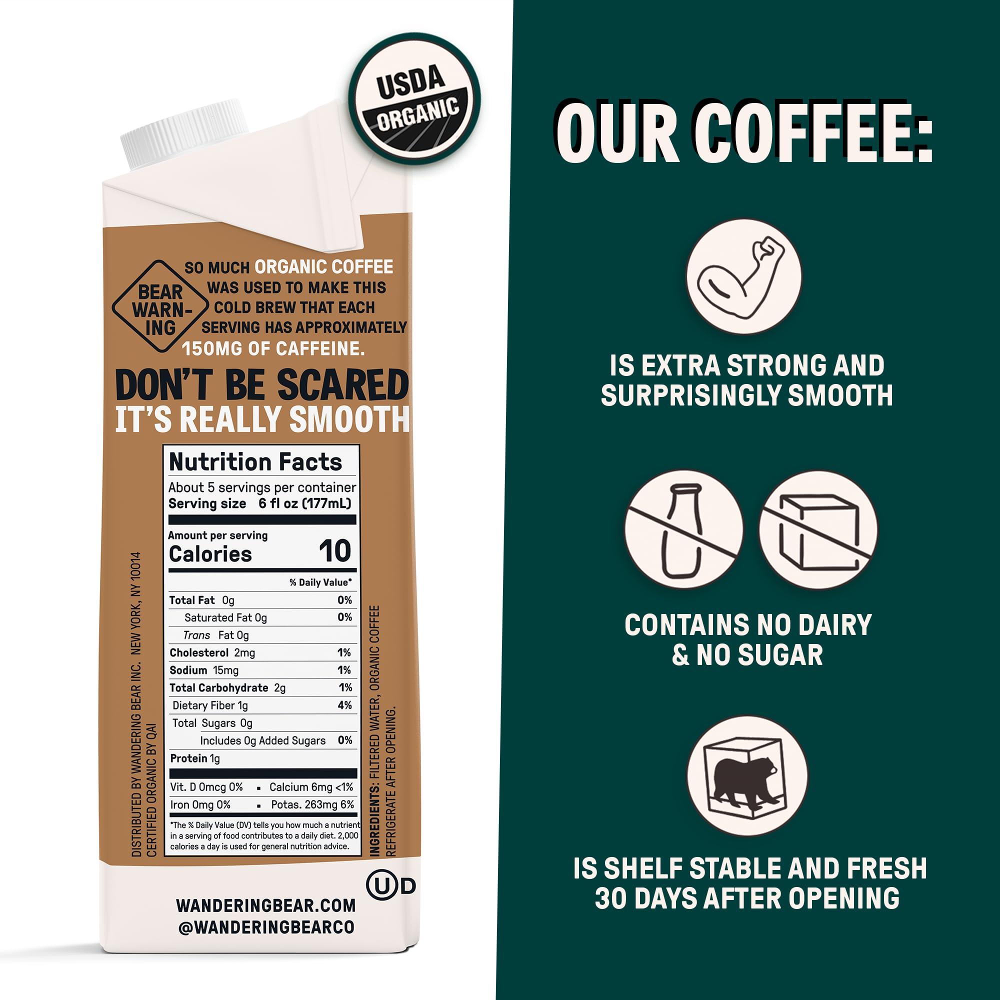 Wandering Bear Wandering Bear Extra Strong Organic Cold Brew Coffee, Straight Black, 32 fl oz, 1 pack - Smooth, Organic, Unsweetened, Shelf-Stable, and Ready to Drink Cold Brew