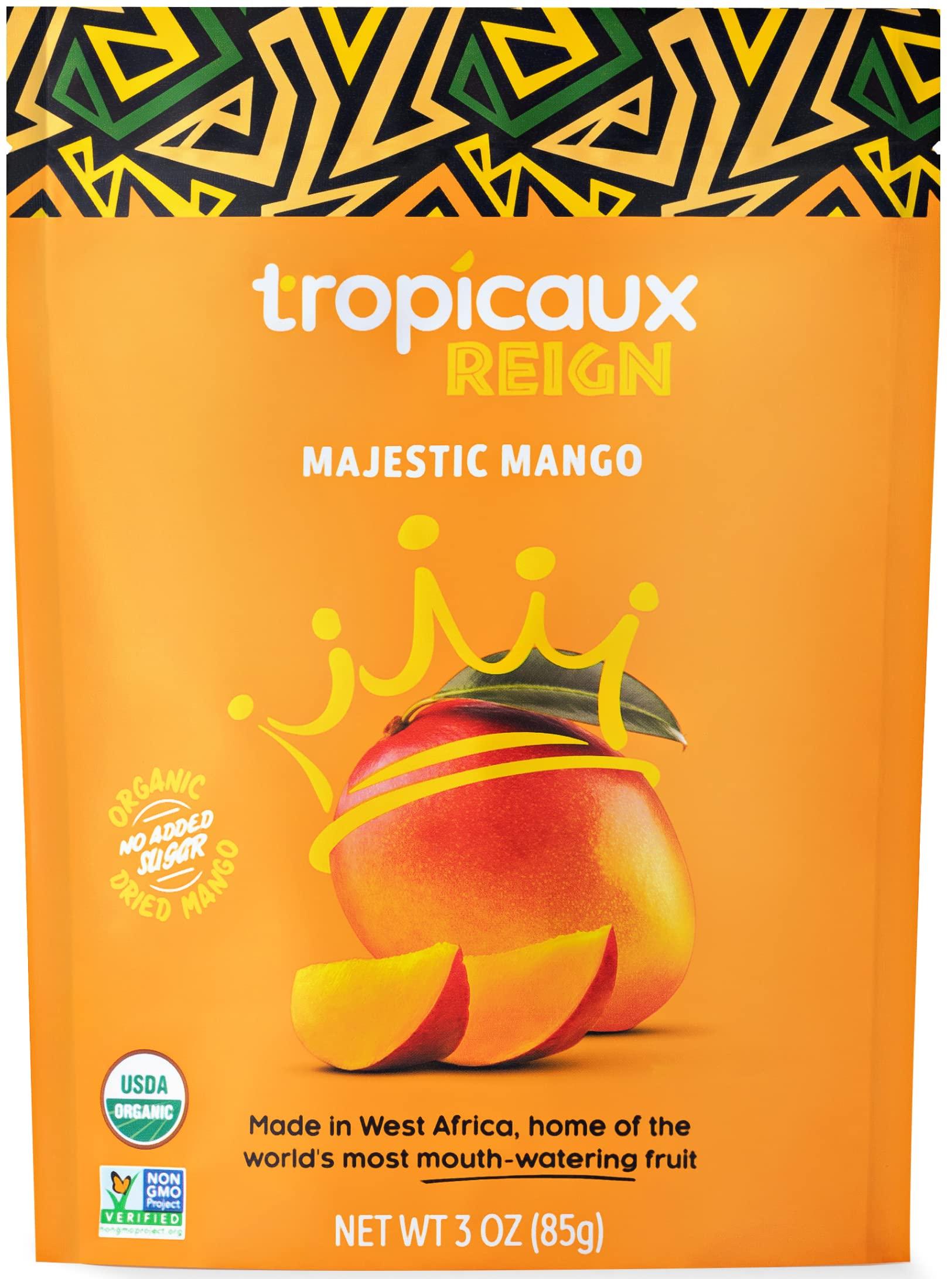 Tropicaux Reign Organic Dried Mango No Sugar Added, 3oz, Pack of 2 (6oz Total) - Delicious and Nutritious Non-GMO Dried Mangoes - No Preservatives or Chemicals - Perfect Snack for Kids & Adults by Tropicaux Reign