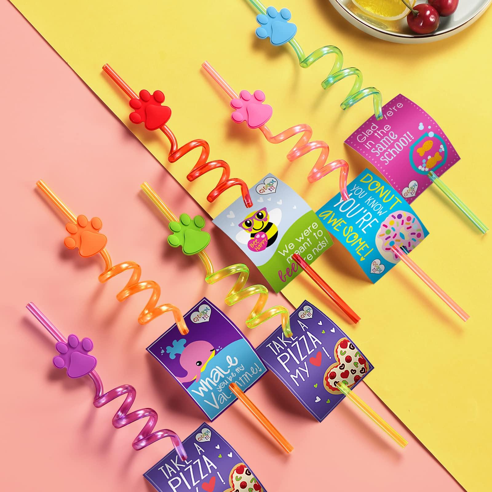 FZR Legend 24 Paw Birthday Party Supplies Paw Print Drinking Straws with 2 PCS Straws Patrol Cleaning Brush for Pet Dog Puppy Pals Cat Birthday Decorations Favors