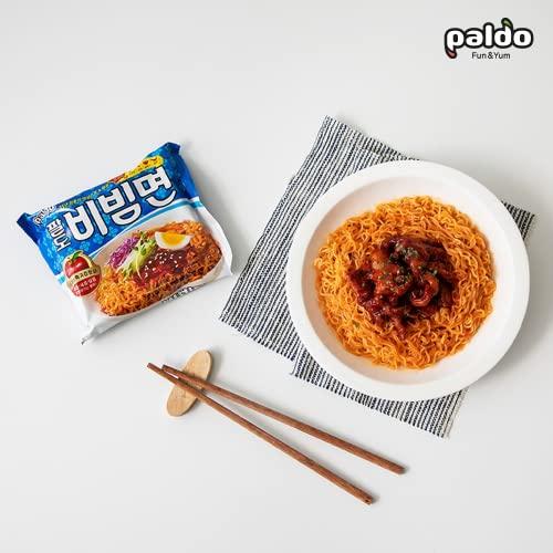 PALDO FUN & YUM Paldo Fun & Yum Bibim Men Instant Cold Noodles, Pack of 10, Brothless Cold Ramen with Sweet & Spicy Seasoning Sauce, Best Oriental Style Korean Ramyun, Soupless K-Food, 130g x 10