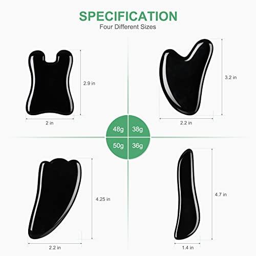 airogym airogym Guasha Massage ToolNatural Stone Gua Sha Board, 4PCS Guasha Stone Scraping Massage Sets for SPA Acupuncture Physical Therapy Muscle Knots Facial Caring Point Treatment (Black Stone)