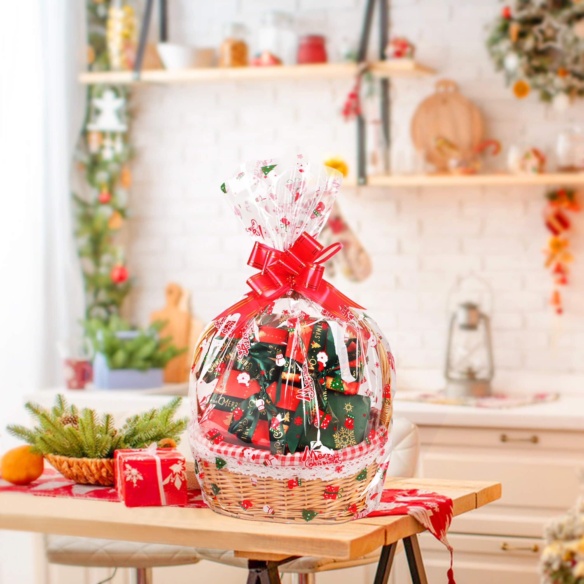 JOYIT 100\' Long X 17.5 Wide Christmas Cellophane Wrap Roll - 3 Mil Thicker Christmas Cellophane Roll, Crystal Clear Merry Christmas Cellophane for Gift Baskets, Flower Arts Crafts Food Treats Wrapping