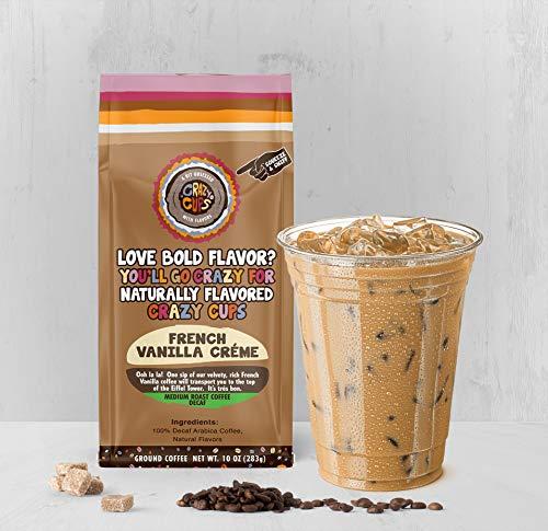 Crazy Cups Crazy Cups Decaf Flavored Ground Coffee, Caramel Vanilla, in 10 oz Bag, For Brewing Flavored Hot or Iced Decaf Coffee