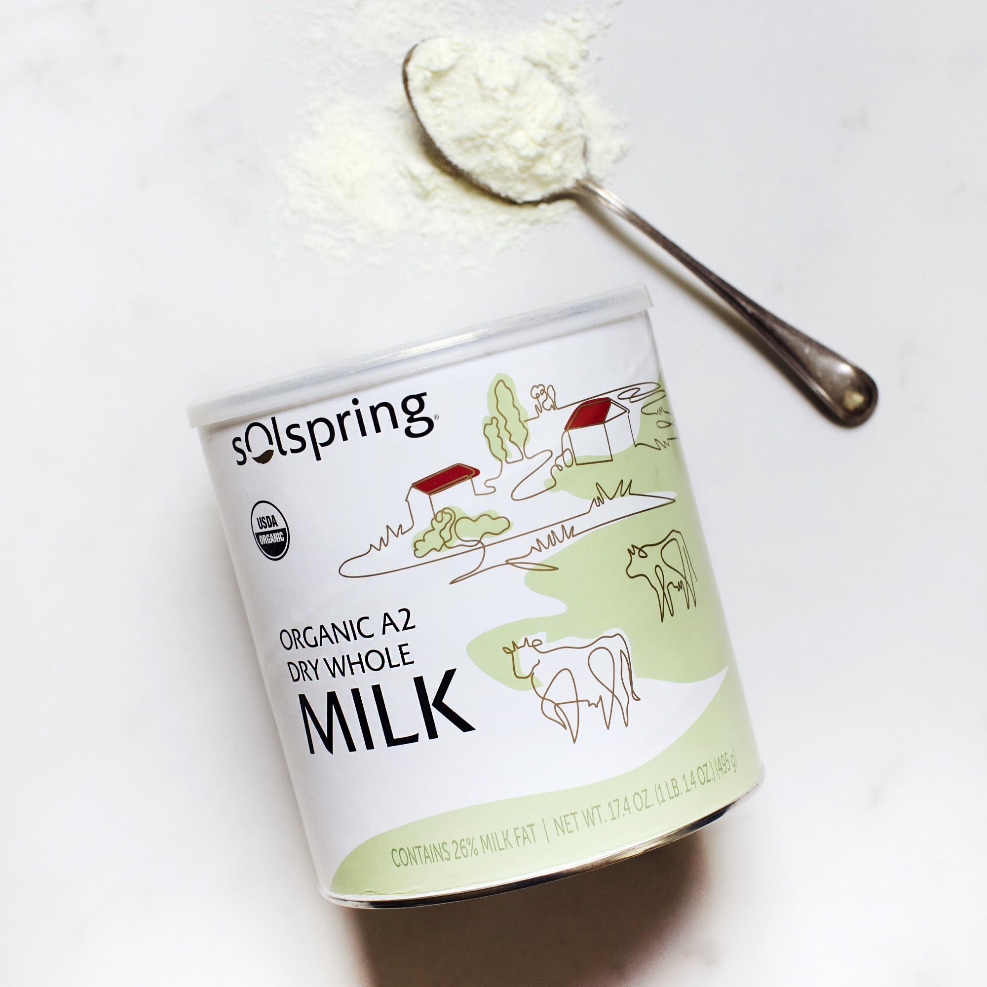 Dr. Mercola Solspring Organic A2 Dry Whole Milk, 15 Servings, 17.4 Oz. (495 g), Contains 26% Milk Fat, Gluten Free, Soy Free, Certified USDA Organic, Dr. Mercola