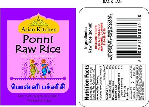 Asian Kitchen Asian Kitchen Ponni Raw Rice 20-Pound Bag, 20lbs (9.08kg) Short Grain Rice ~ All Natural | Gluten Friendly | Vegan | Indian Origin | Export Quality