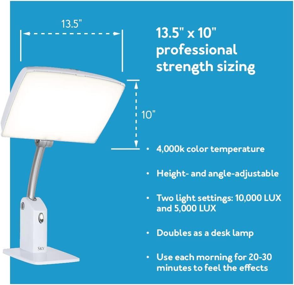 Carex Carex Day-Light Sky Bright Light Therapy Lamp - 10,000 LUX Light Therapy Lamp at 12 Inches, Sunlight Lamp, Daylight Lamp, Therapy Light for Low Energy Levels, White